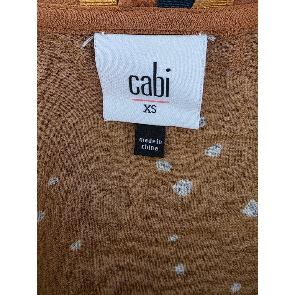 Cabi XS Button-Down Sleeveless Top‎ Brown Abstract Print Collared Blouse - Picture 3 of 4